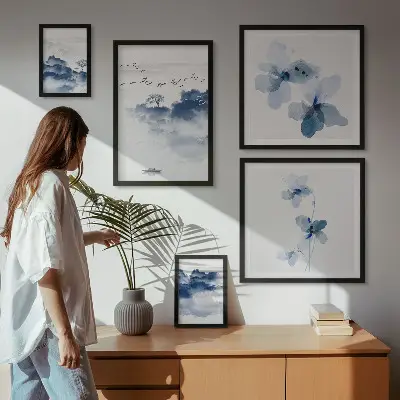 Conjunto de cuadros decorativos con diseño de paisajes, flores y agua