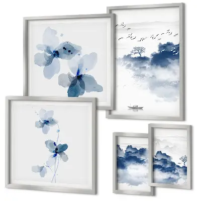 Conjunto de cuadros decorativos con diseño de paisajes, flores y agua