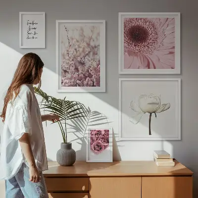 Conjunto de cuadros decorativos con diseño de toques florales románticos