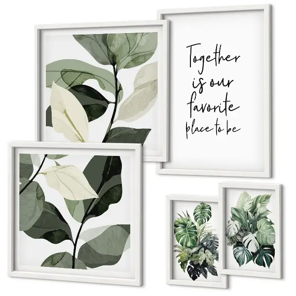 Set de 5 cuadros para salón con diseño de inspiraciones modernas de plantas