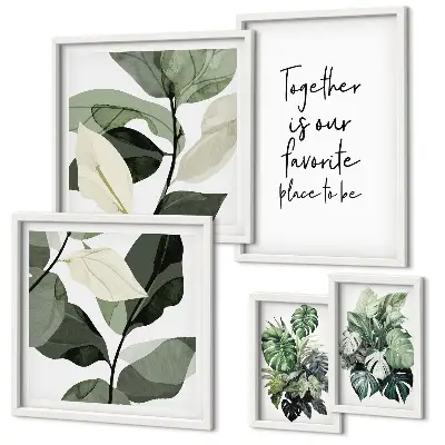 Set de 5 cuadros para salón con diseño de inspiraciones modernas de plantas