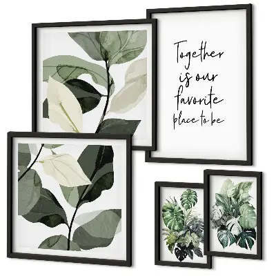 Set de 5 cuadros para salón con diseño de inspiraciones modernas de plantas