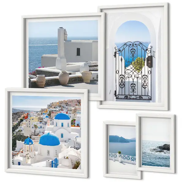 Conjunto de cuadros decorativos con vistas de la Grecia mediterránea