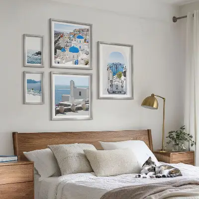 Conjunto de cuadros decorativos con vistas de la Grecia mediterránea