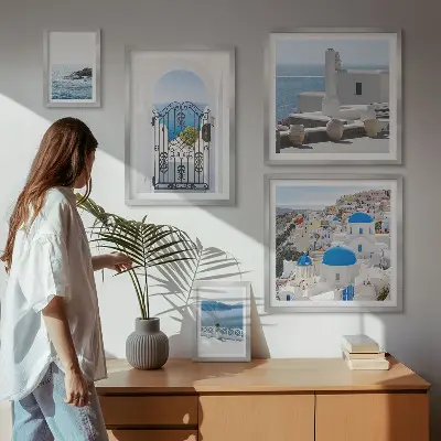 Conjunto de cuadros decorativos con vistas de la Grecia mediterránea