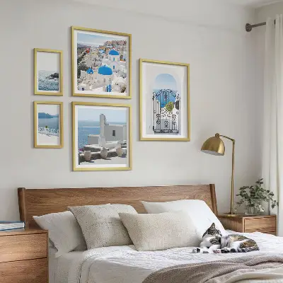 Conjunto de cuadros decorativos con vistas de la Grecia mediterránea