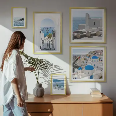 Conjunto de cuadros decorativos con vistas de la Grecia mediterránea