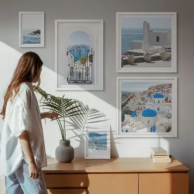 Conjunto de cuadros decorativos con vistas de la Grecia mediterránea