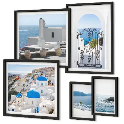 Conjunto de cuadros decorativos con vistas de la Grecia mediterránea