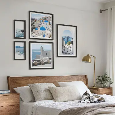 Conjunto de cuadros decorativos con vistas de la Grecia mediterránea