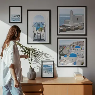 Conjunto de cuadros decorativos con vistas de la Grecia mediterránea