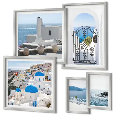 Conjunto de cuadros decorativos con vistas de la Grecia mediterránea