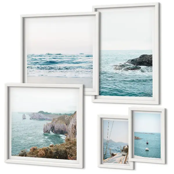 Set de 5 cuadros para salón con vistas tranquilas al mar incluyendo playas y acantilados