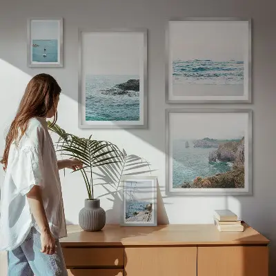 Set de 5 cuadros para salón con vistas tranquilas al mar incluyendo playas y acantilados