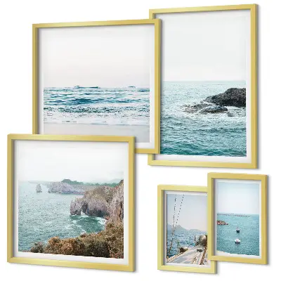 Set de 5 cuadros para salón con vistas tranquilas al mar incluyendo playas y acantilados