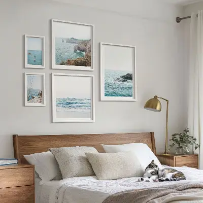 Set de 5 cuadros para salón con vistas tranquilas al mar incluyendo playas y acantilados