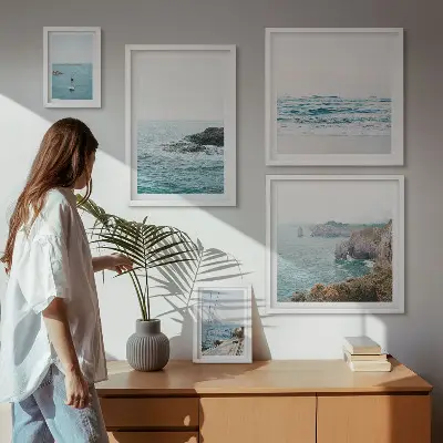 Set de 5 cuadros para salón con vistas tranquilas al mar incluyendo playas y acantilados