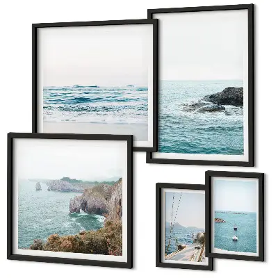 Set de 5 cuadros para salón con vistas tranquilas al mar incluyendo playas y acantilados