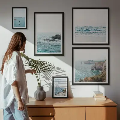 Set de 5 cuadros para salón con vistas tranquilas al mar incluyendo playas y acantilados