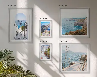 Set de 5 cuadros para salón con paisajes de arquitectura marina en Grecia