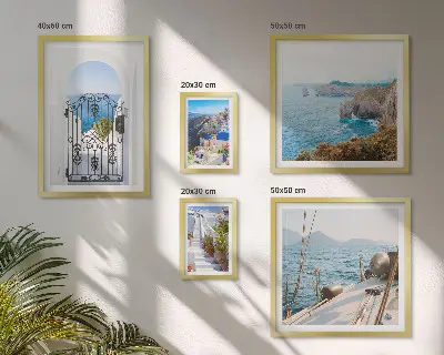 Set de 5 cuadros para salón con paisajes de arquitectura marina en Grecia