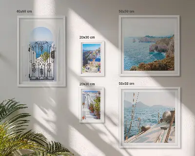 Set de 5 cuadros para salón con paisajes de arquitectura marina en Grecia