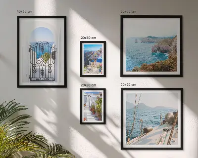 Set de 5 cuadros para salón con paisajes de arquitectura marina en Grecia
