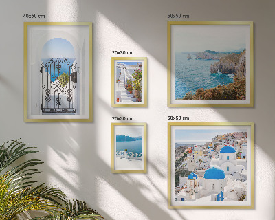 Pared galería de arte Casas de Santorini bajo el mar azul