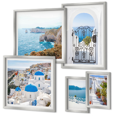 Pared galería de arte Casas de Santorini bajo el mar azul