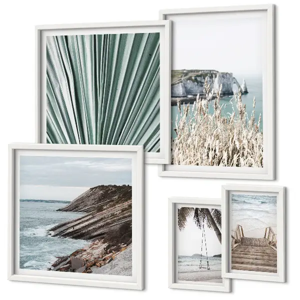 Set de 5 cuadros para salón con diseño de playas costeras tropicales