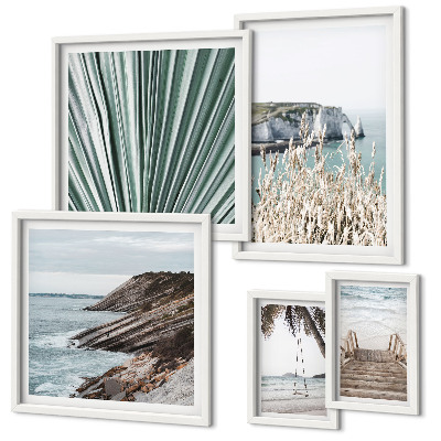 Set de 5 cuadros para salón playas costeras tropicales