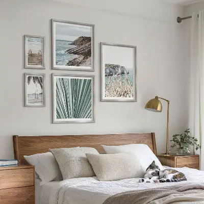 Set de 5 cuadros para salón con diseño de playas costeras tropicales