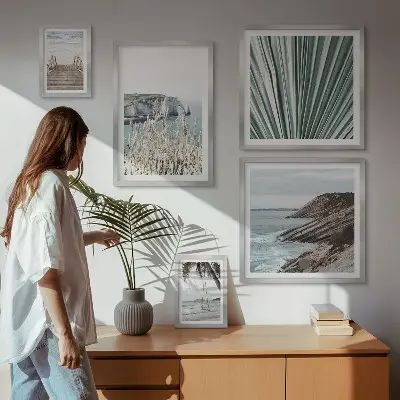 Set de 5 cuadros para salón con diseño de playas costeras tropicales