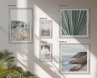 Set de 5 cuadros para salón con diseño de playas costeras tropicales