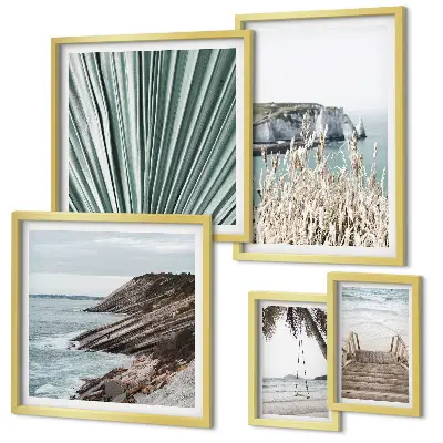 Set de 5 cuadros para salón con diseño de playas costeras tropicales