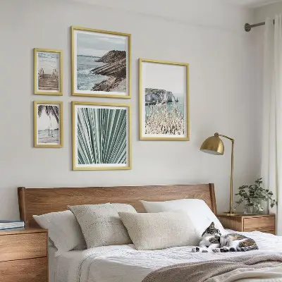 Set de 5 cuadros para salón con diseño de playas costeras tropicales