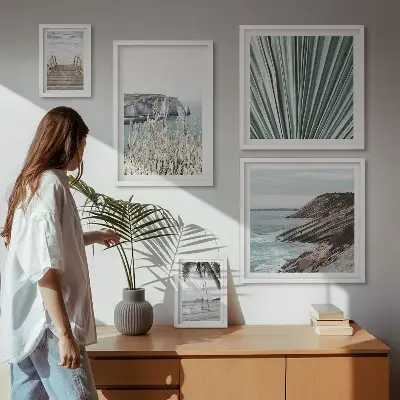Set de 5 cuadros para salón con diseño de playas costeras tropicales