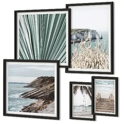 Set de 5 cuadros para salón con diseño de playas costeras tropicales
