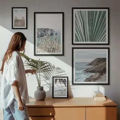 Set de 5 cuadros para salón con diseño de playas costeras tropicales