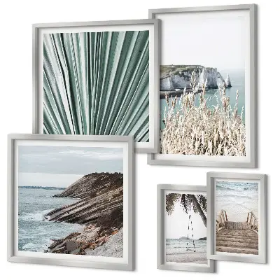 Set de 5 cuadros para salón con diseño de playas costeras tropicales