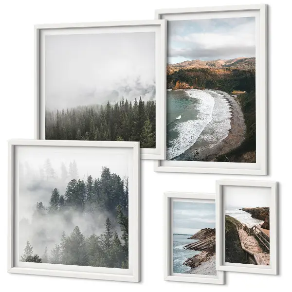 Conjunto de cuadros decorativos paisajes costeros y bosques de montaña