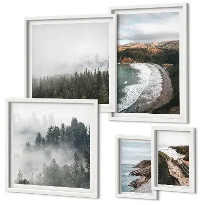 Conjunto de cuadros decorativos paisajes costeros y bosques de montaña