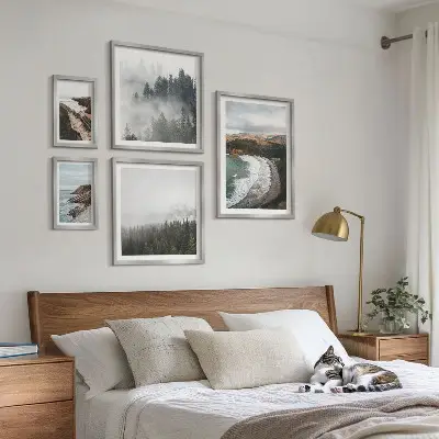 Conjunto de cuadros decorativos paisajes costeros y bosques de montaña