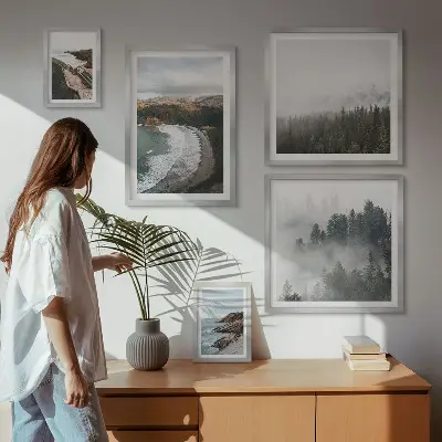 Conjunto de cuadros decorativos paisajes costeros y bosques de montaña