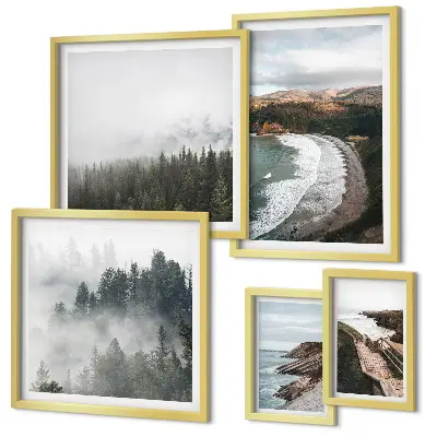 Conjunto de cuadros decorativos paisajes costeros y bosques de montaña