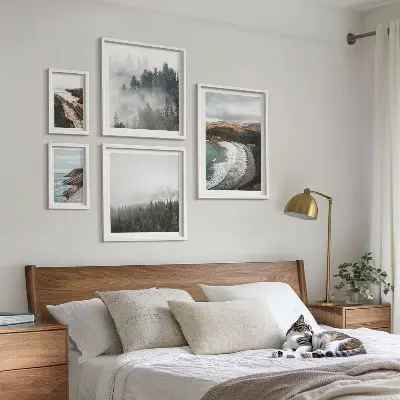 Conjunto de cuadros decorativos paisajes costeros y bosques de montaña