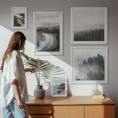 Conjunto de cuadros decorativos paisajes costeros y bosques de montaña