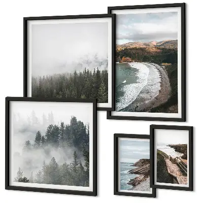 Conjunto de cuadros decorativos paisajes costeros y bosques de montaña
