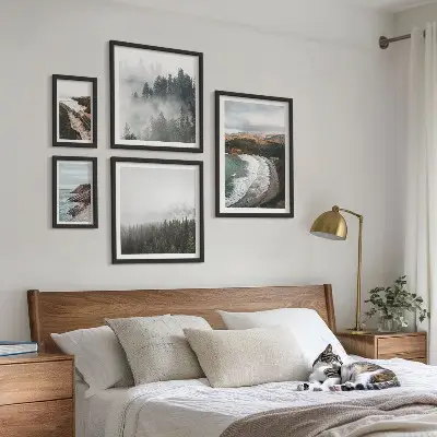 Conjunto de cuadros decorativos paisajes costeros y bosques de montaña