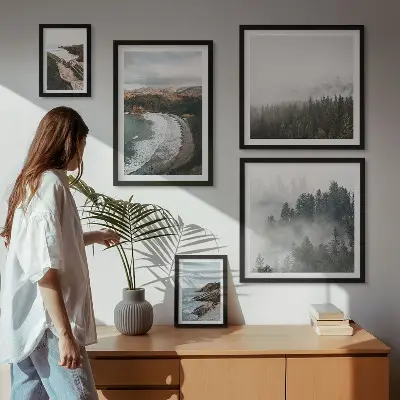 Conjunto de cuadros decorativos paisajes costeros y bosques de montaña